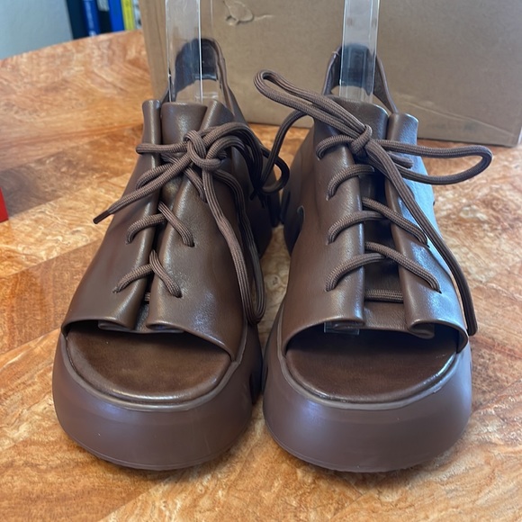 NIB    HZM | Coffee Lace-Up Super Soft Leather Platform Sandal   ZL840 - Picture 8 of 12